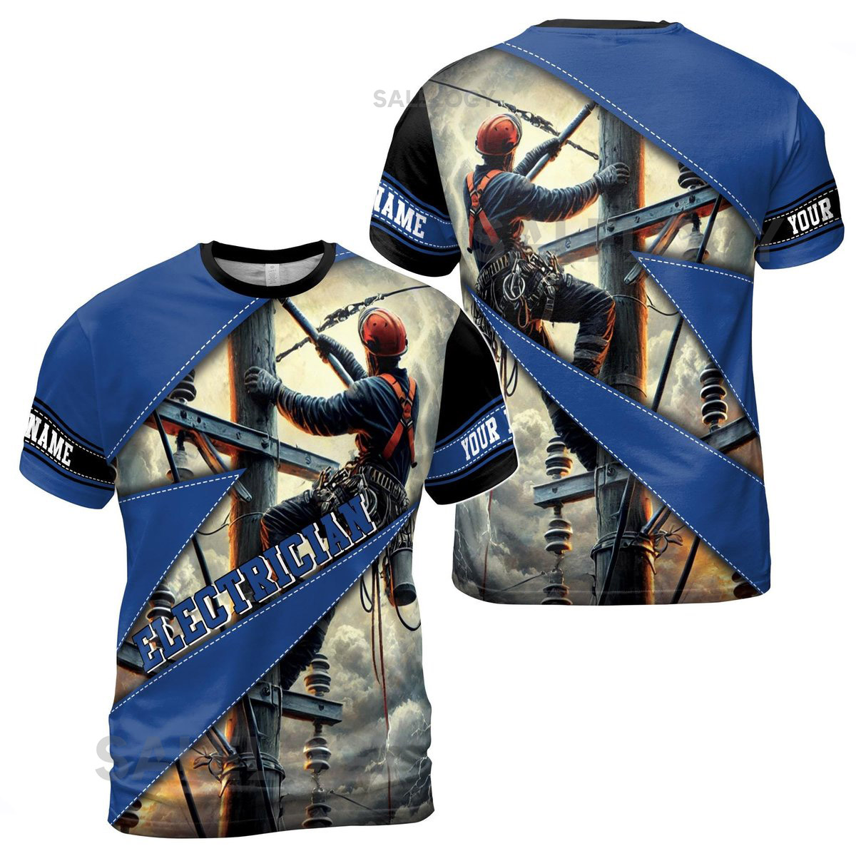 Customize Name Electrician Industrial Art Sewing Lines Pattern Blue 3D T-Shirt S-5XL_132