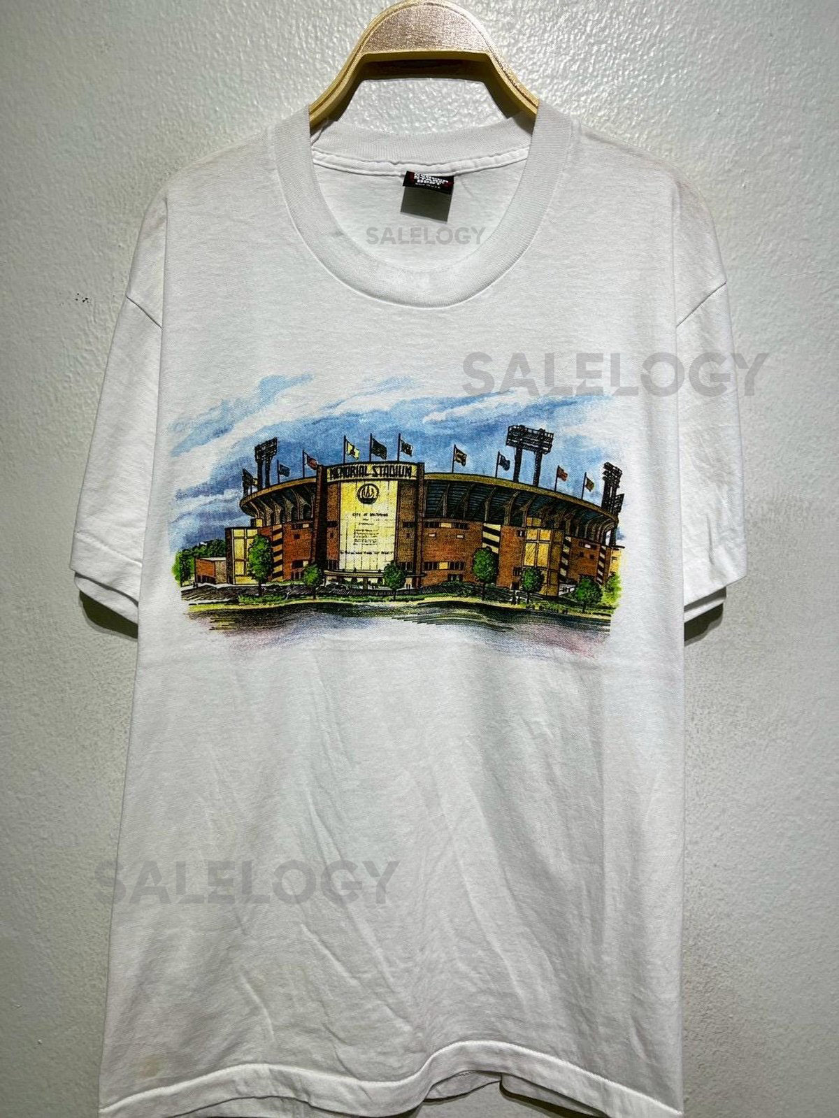 Vintage 90s Memorial Stadium T-Shirt Size L Baltimore Orioles Colts Art Tee MLB NFL Baseball Football Maryland Souvenir Sports History Venue_616