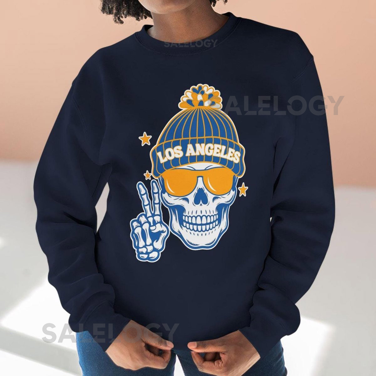 Los Angeles Sweatshirt Football Fan Gift Idea Trendy Skeleton With Beanie Hat Sweater_103