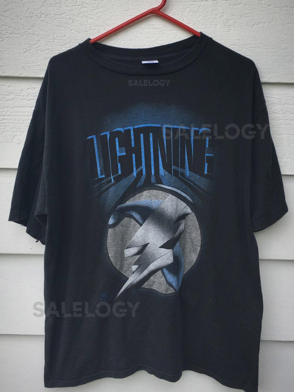 NHL Tampa Bay Lightning jersey deadstock officially licensed Starter t-shirt vintage hockey neon blue shirt 90s hip-hop clothing size XL_35