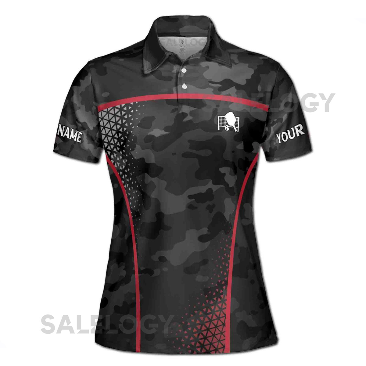 Customize Team Name Pickleball Player Camo Pattern Black Women's Polo Shirt S-5XL_397