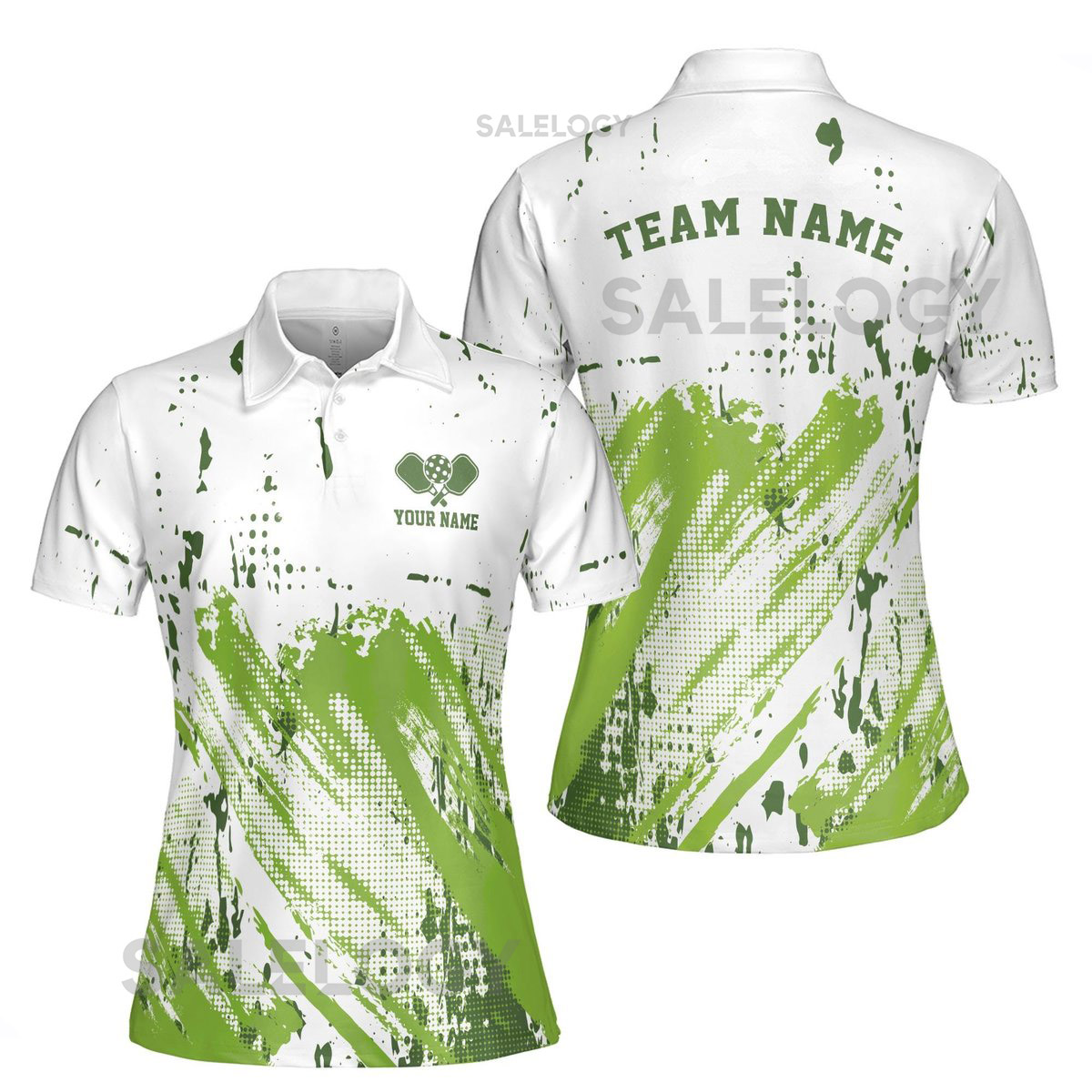 Customize Team Name Pickleball Paddle Green White Women's Polo Shirt S-5XL_394