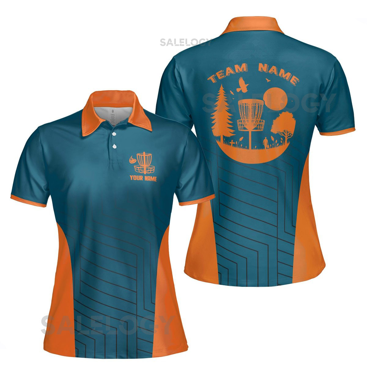 Customize Team Name Disc Golf Landscape Design Teal Orange Women39s Polo Shirt S-5XL_383