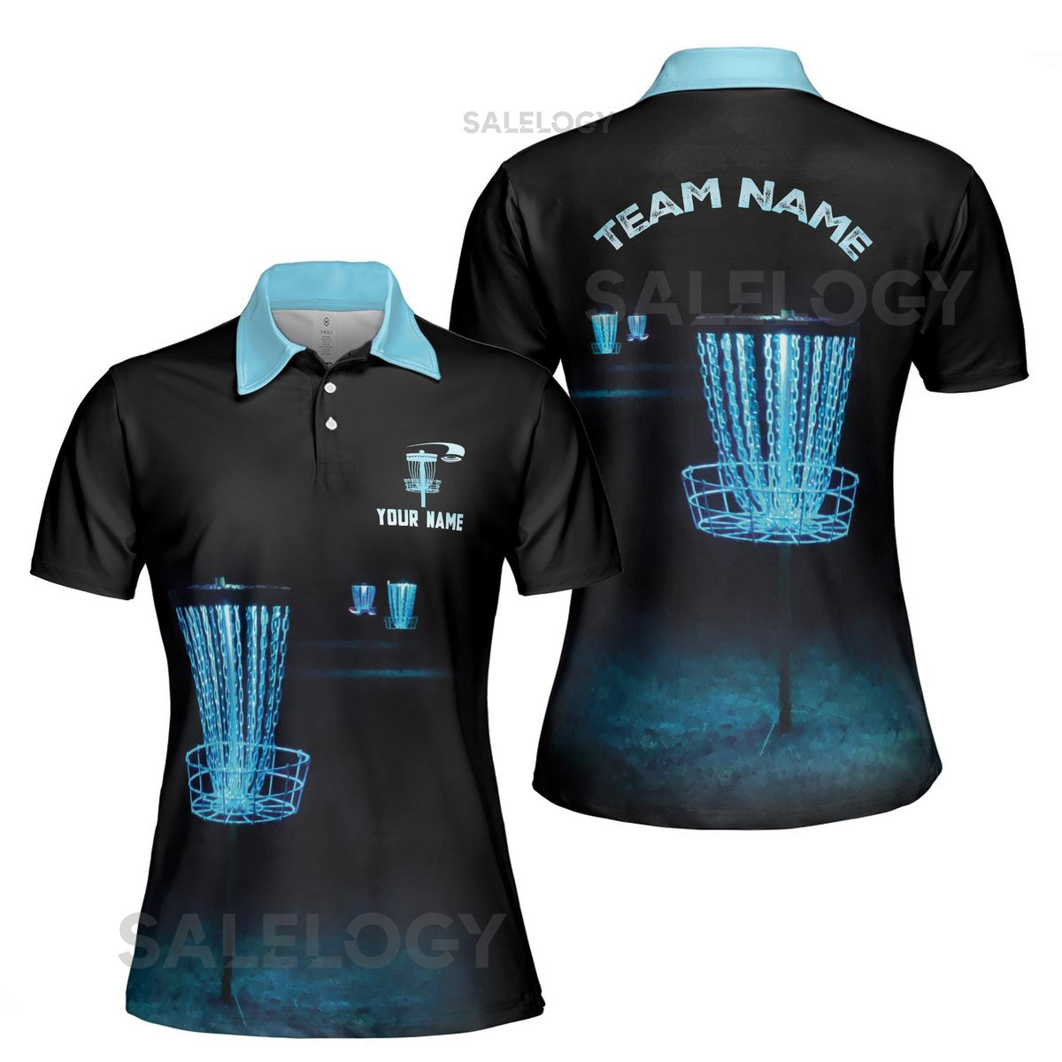 Customize Team Name Disc Golf Lighting Sport Black Blue Women39s Polo Shirt S-5XL_384