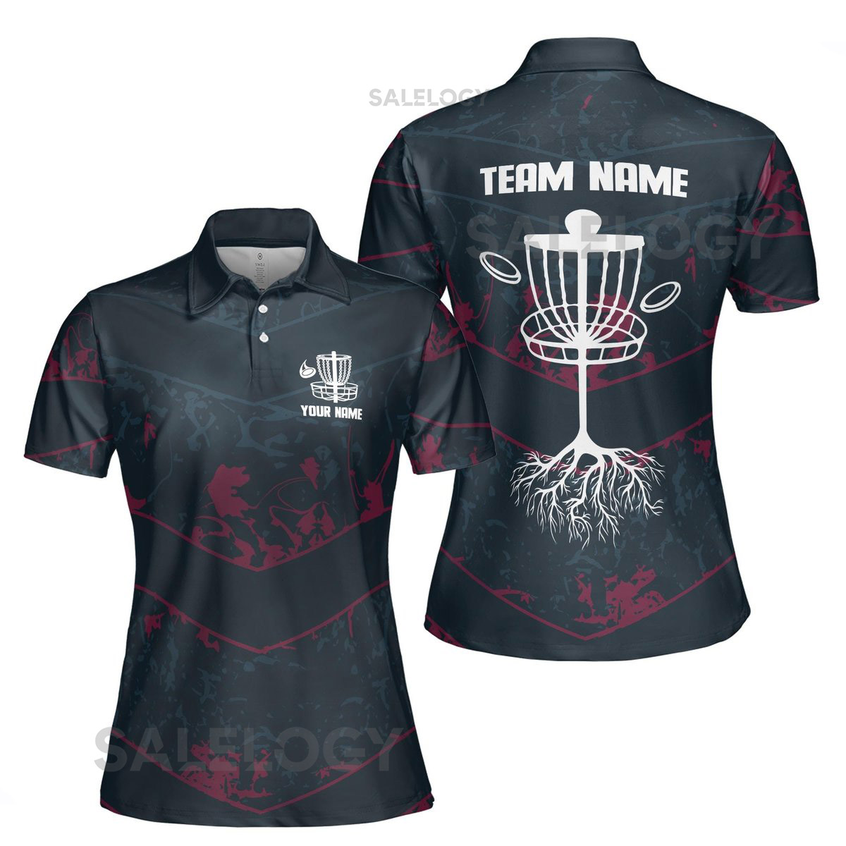 Customize Team Name Disc Golf Tree Roots Paint Splashes Black Women's Polo Shirt S-5XL_390