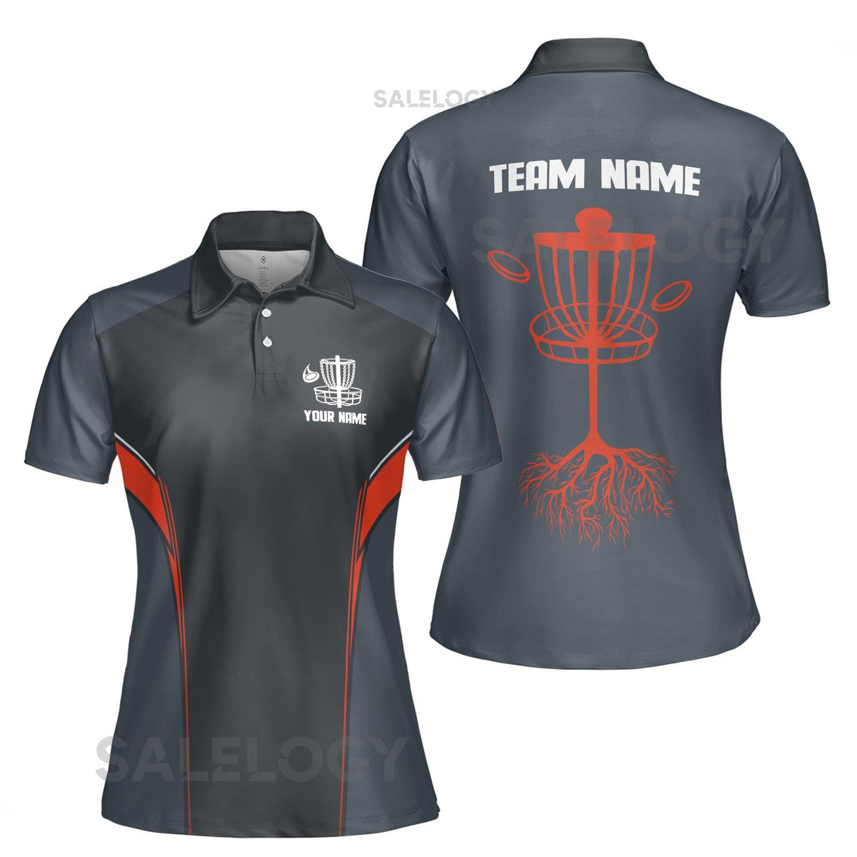 Customize Team Name Disc Golf Tree Roots Gray Orange Women's Polo Shirt S-5XL_389