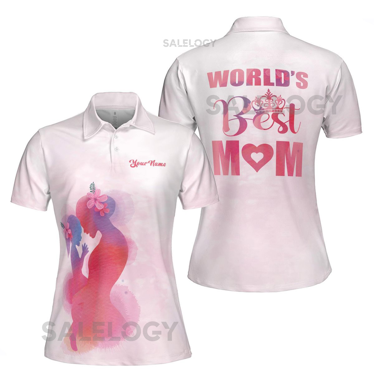 Personalized Mom Polo Shirt Watercolor Child Flowers Design_563