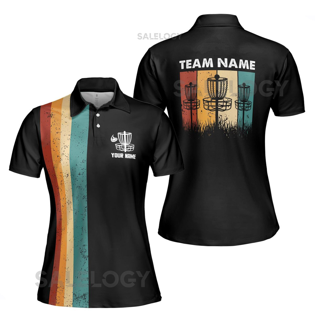 Customize Team Name Disc Golf Sport Lover Grasses Colorful Stripes Women39s Polo Shirt S-5XL_386