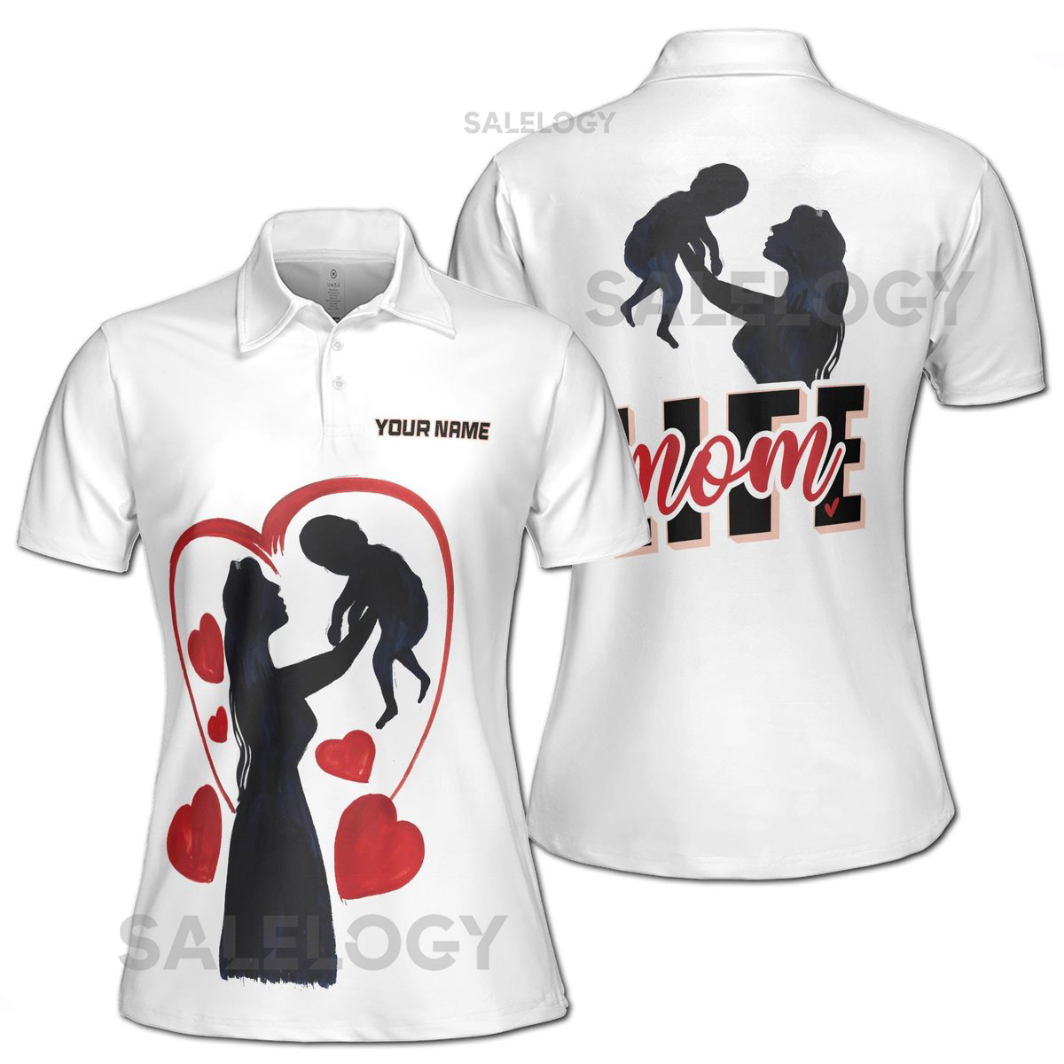 Customize Name Mom Hearts Baby Quote Life Mom White Women39s Polo Shirt S-5XL_332