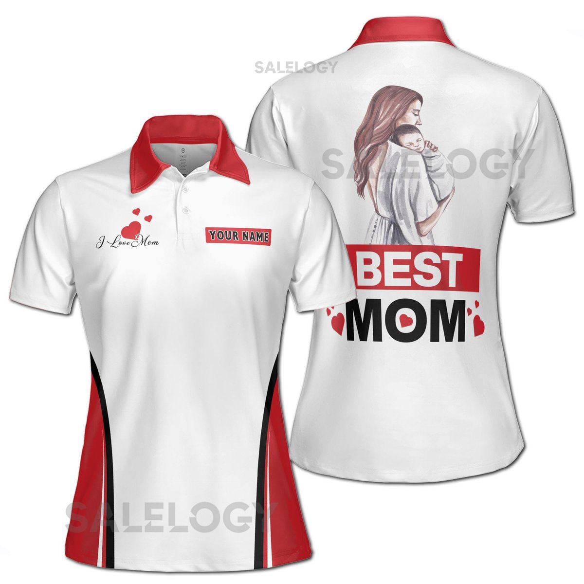 Custom Name Mom Polo Shirt Hearts Baby Quote S-5XL_131