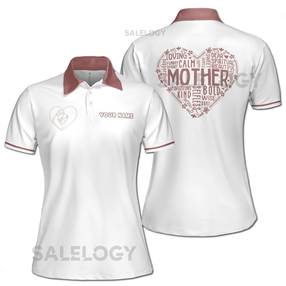 Customize Name Mom Hearts Baby Multiple Words White Women39s Polo Shirt S-5XL_331