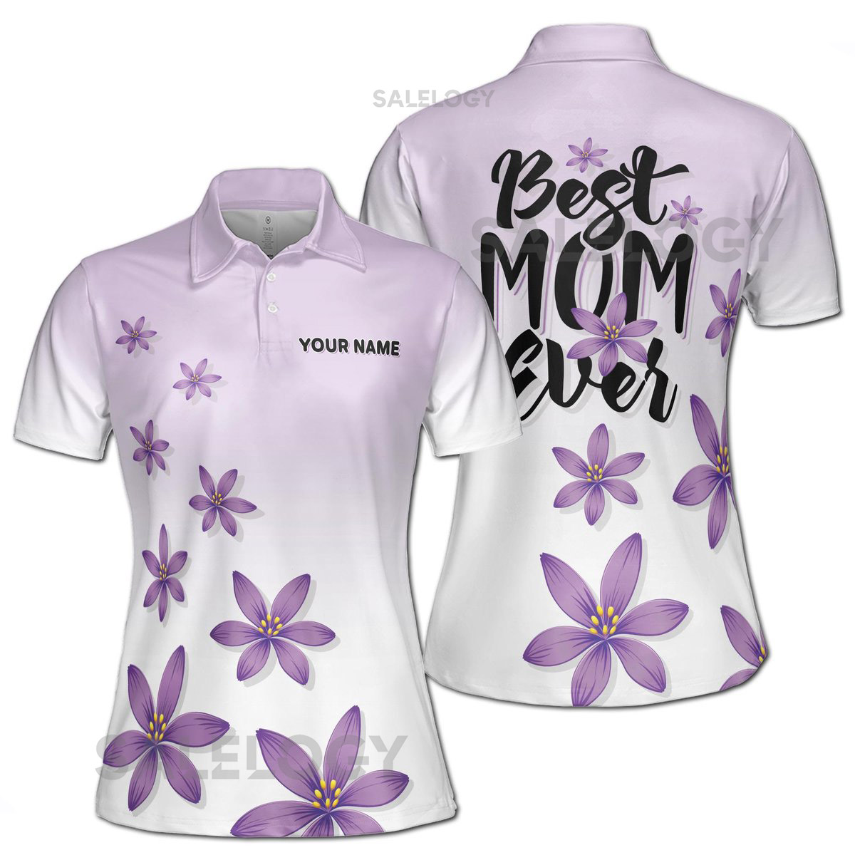 Customize Name Mom Quote Best Mom Ever Floral Pattern Purple Women39s Polo Shirt S-5XL_336