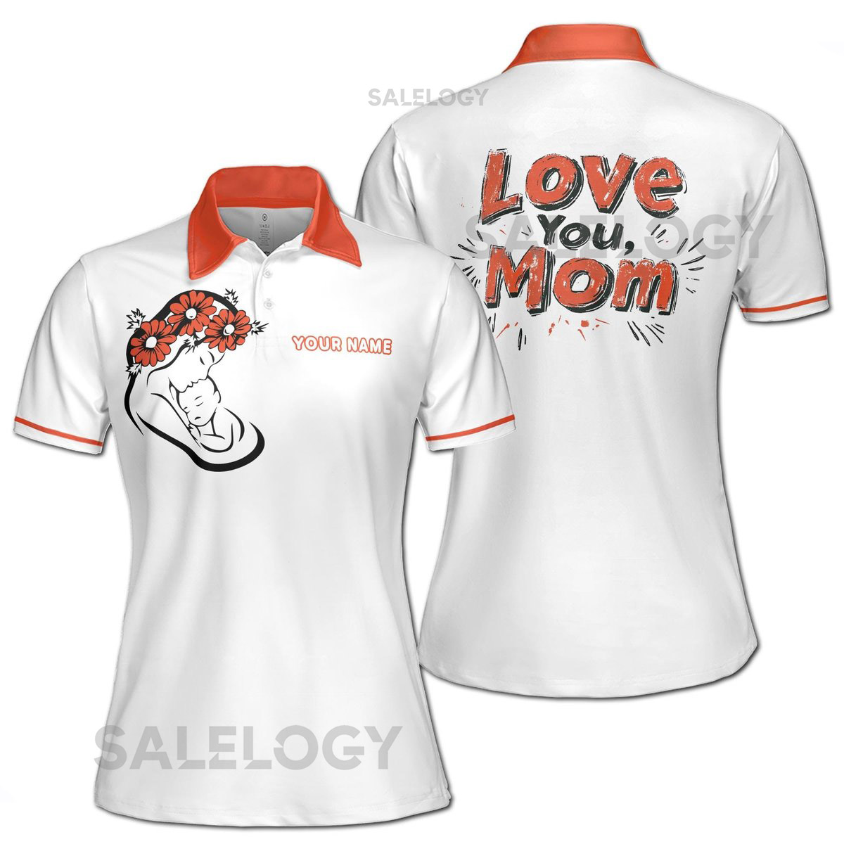 Personalized Women's Polo Shirt Floral Mom Baby Design_601