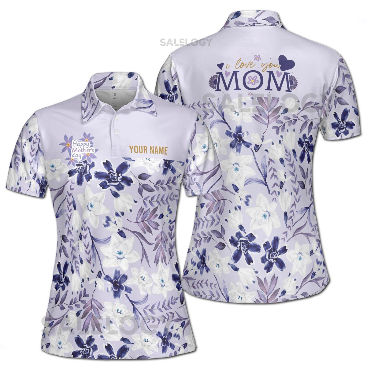 Personalized Mom Polo Shirt Purple Floral Print Custom Quote_562