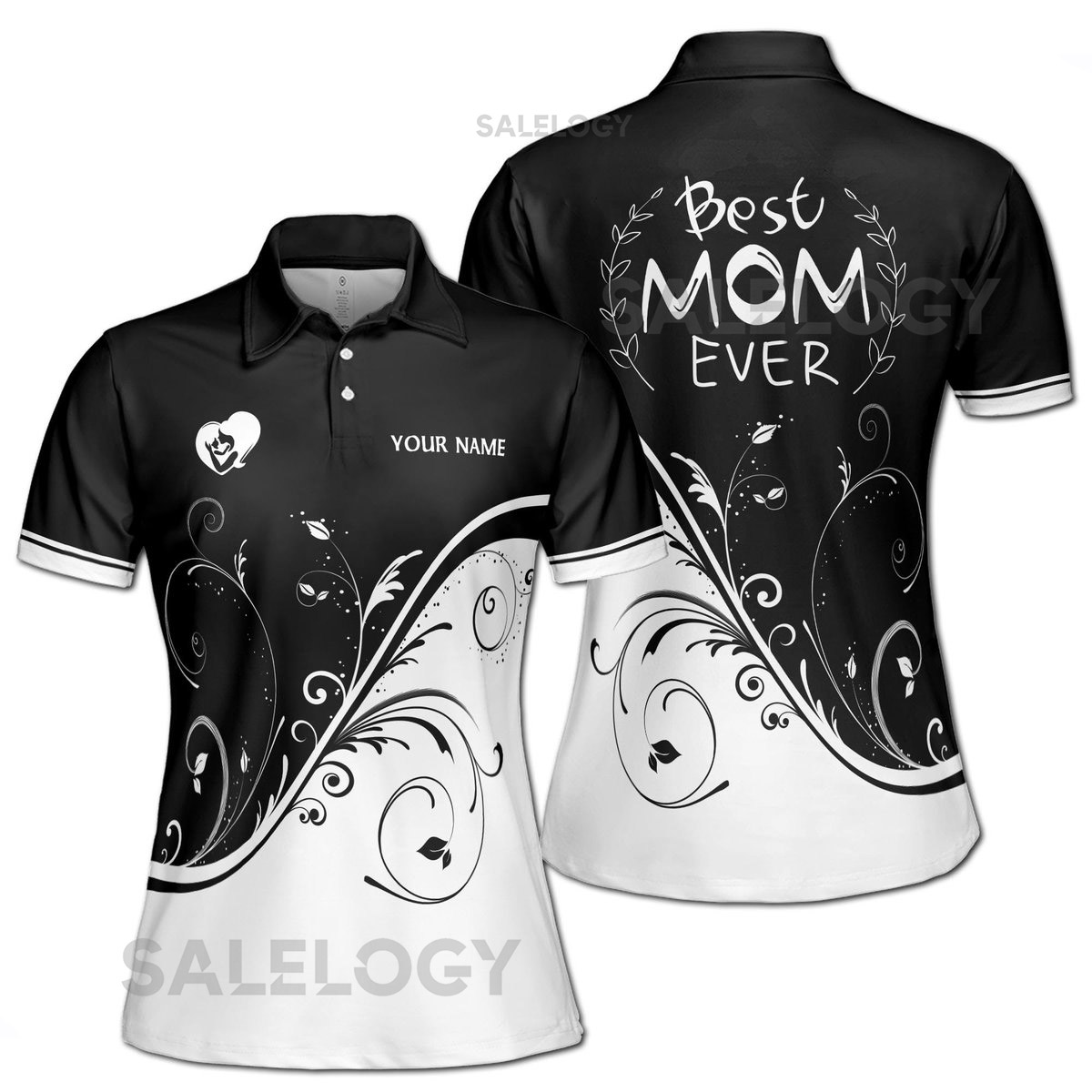 Customize Name Mom Hearts Quote Best Mom Ever Black White Women39s Polo Shirt S-5XL_333
