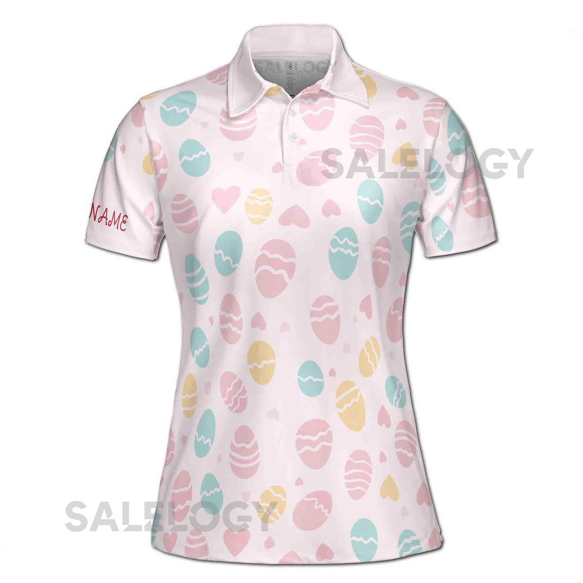 Customizable Easter Egg Polo Shirt - Pastel Heart Pattern_247