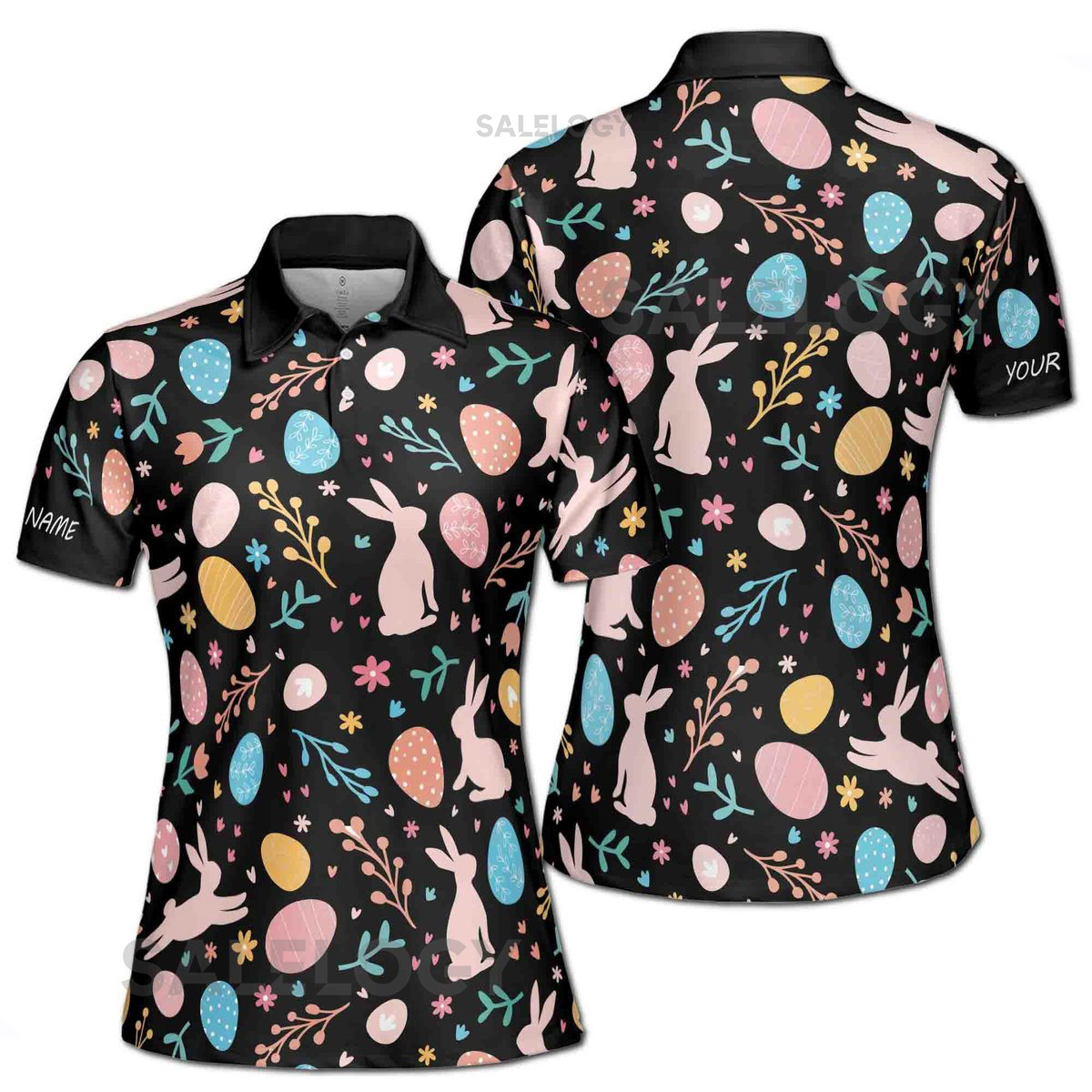 Personalized Easter Polo Shirt Rabbit Egg Pattern Women's Athletic Wear_542