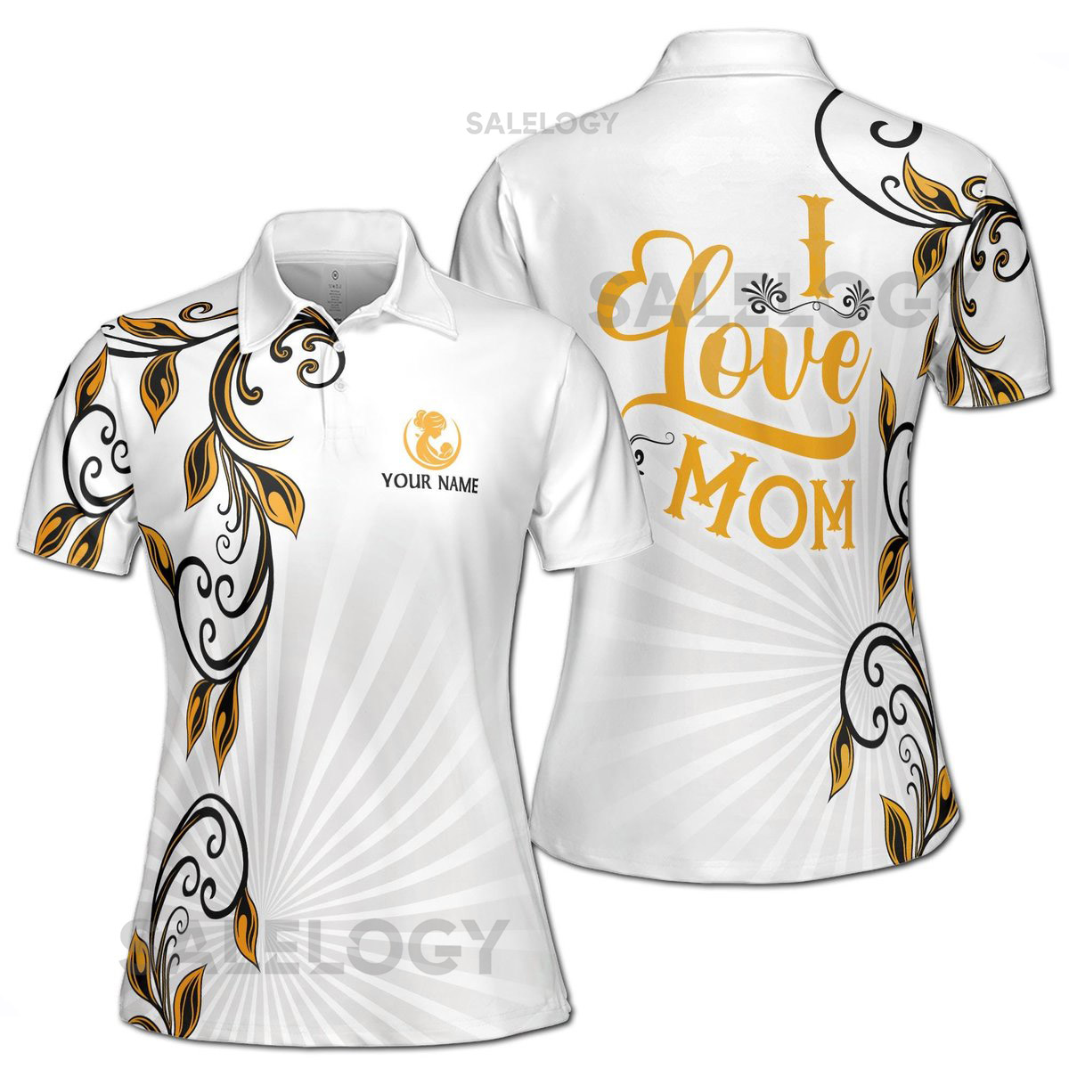 Customize Name Mom And Baby Vines Swirl Pattern White Women39s Polo Shirt S-5XL_321