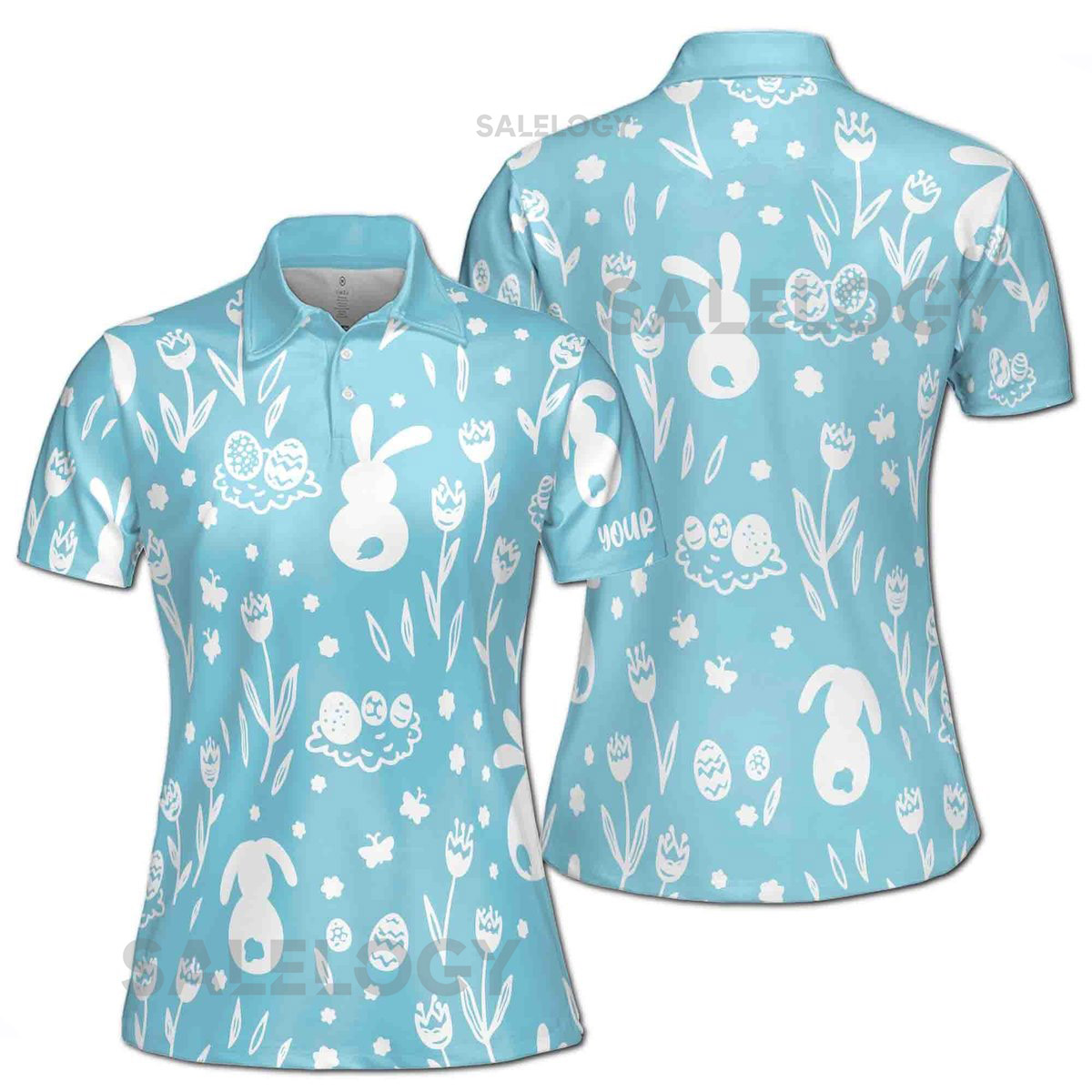 Customizable Easter Polo Shirt Rabbit Floral Print Women39s Sportswear_248