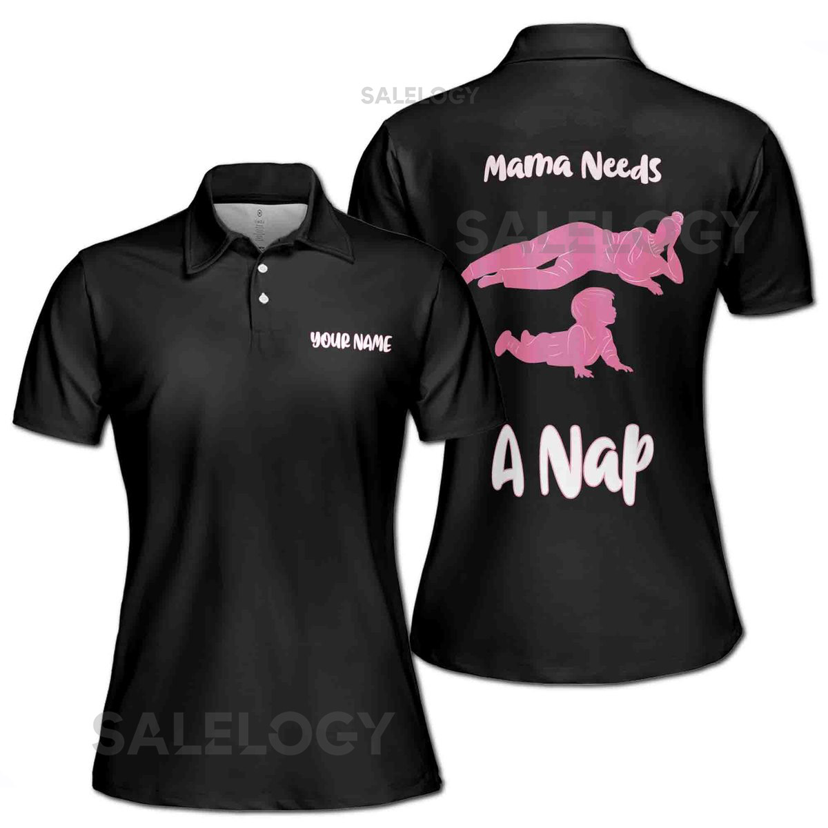 Customize Name Mama Needs A Nap Quote Black Women39s Polo Shirt S-5XL_310