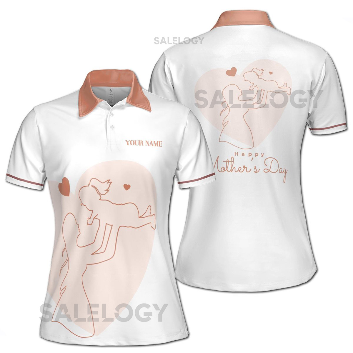 Customize Name Mother Daughter Hearts Maternal White Women39s Polo Shirt S-5XL_347