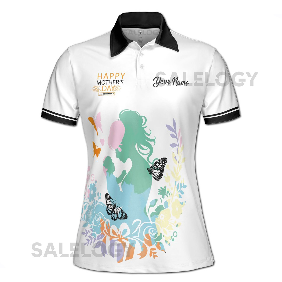 Customizable Mother39s Day Polo Shirt Floral Design Personalized Name_252