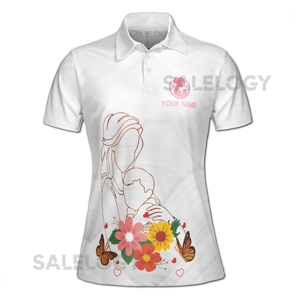 Custom Name Mom Polo Shirt Mother Child Floral Design_132