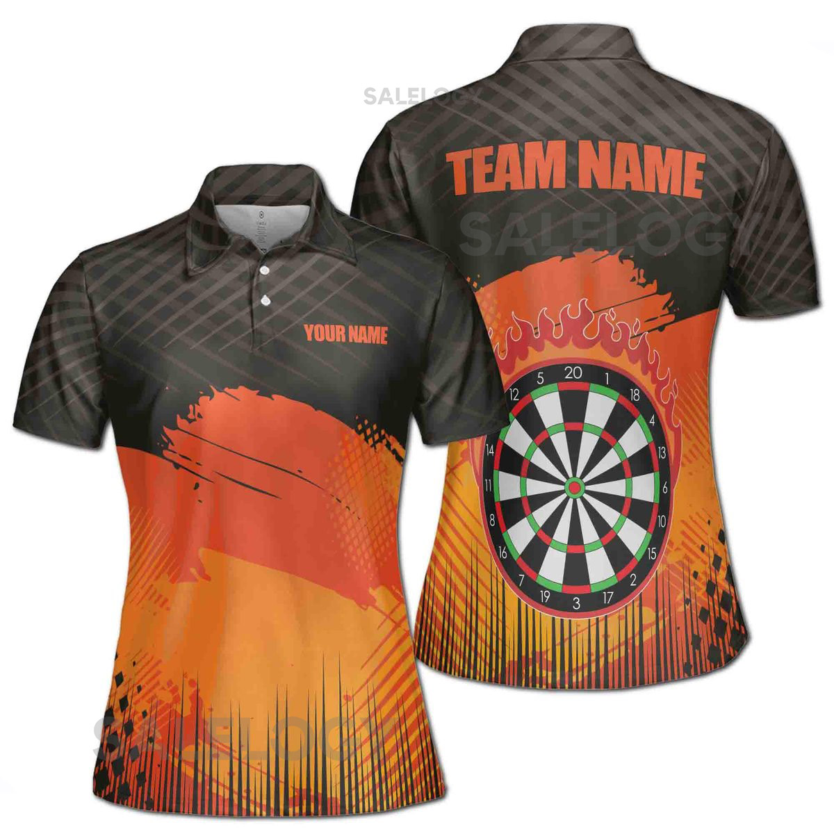 Customize Team Name Darts Lover Sport Flaming Black Orange Women39s Polo Shirt S-5XL_380