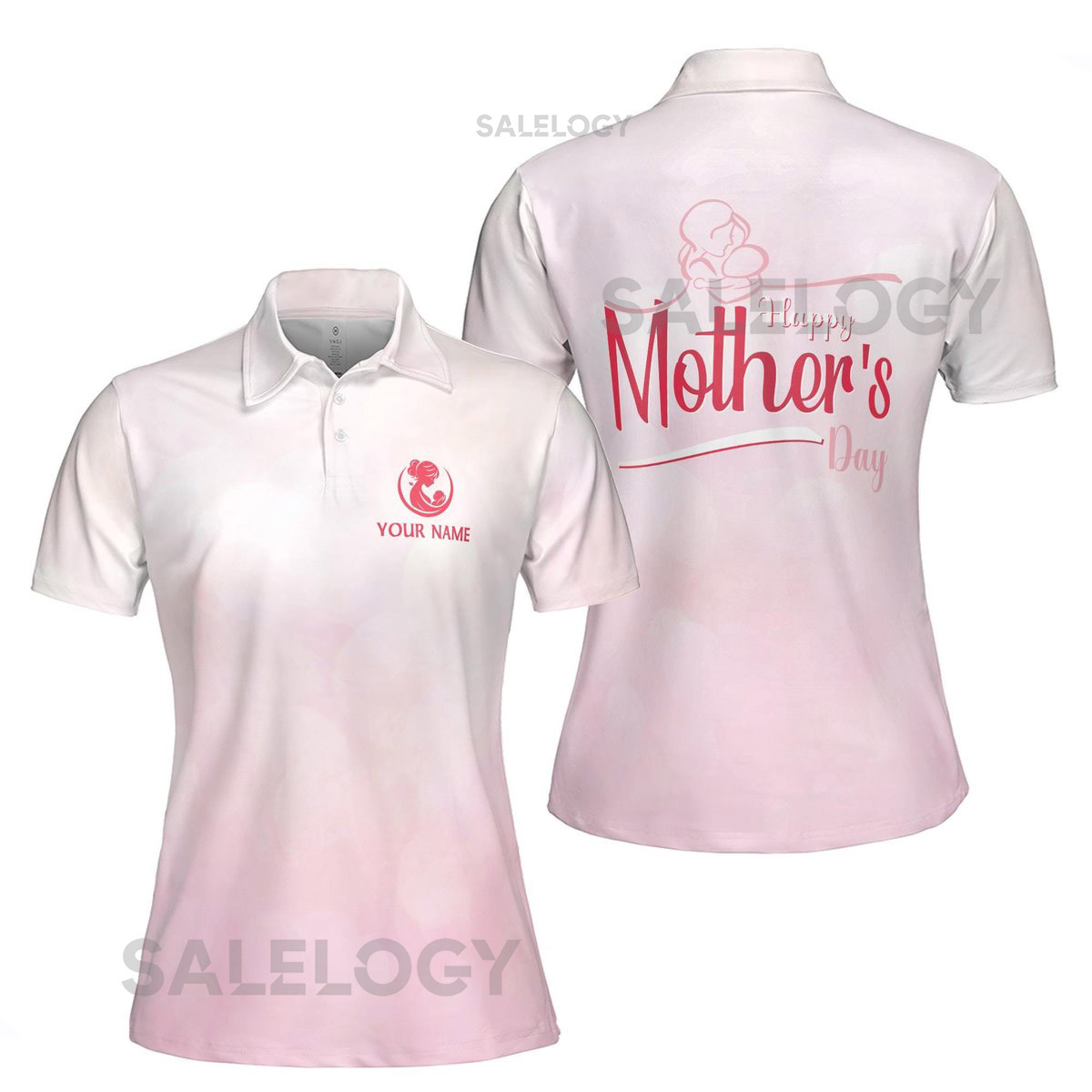 Customize Name Mom And Baby Maternal Love White Pink Women39s Polo Shirt S-5XL_320