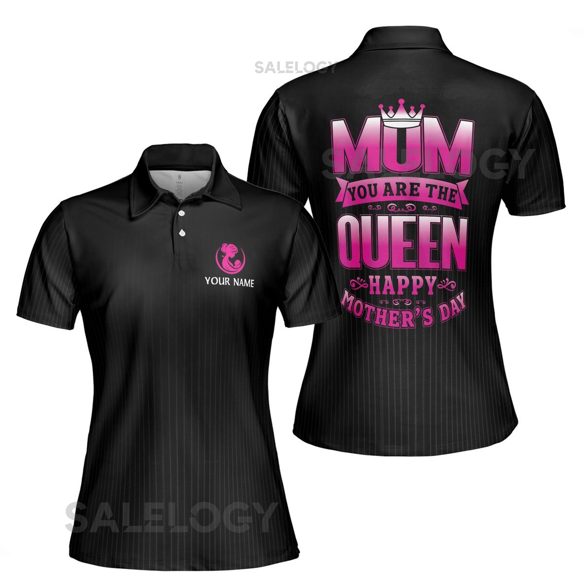 Customize Name Mom Baby Crown Quote You Are The Queen Black Women39s Polo Shirt S-5XL_323