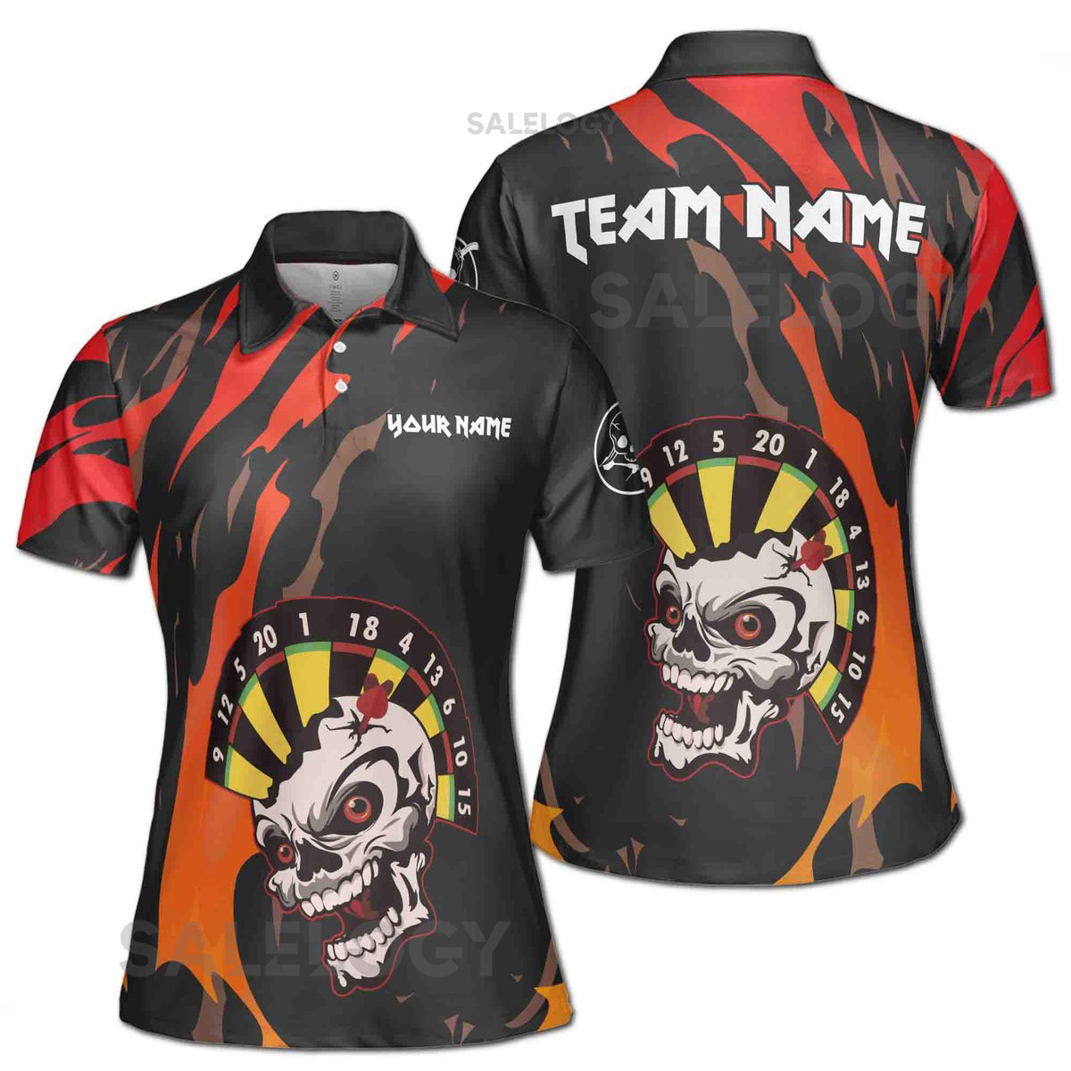 Customize Team Name Darts Board Skull Black Red Women39s Polo Shirt S-5XL_377