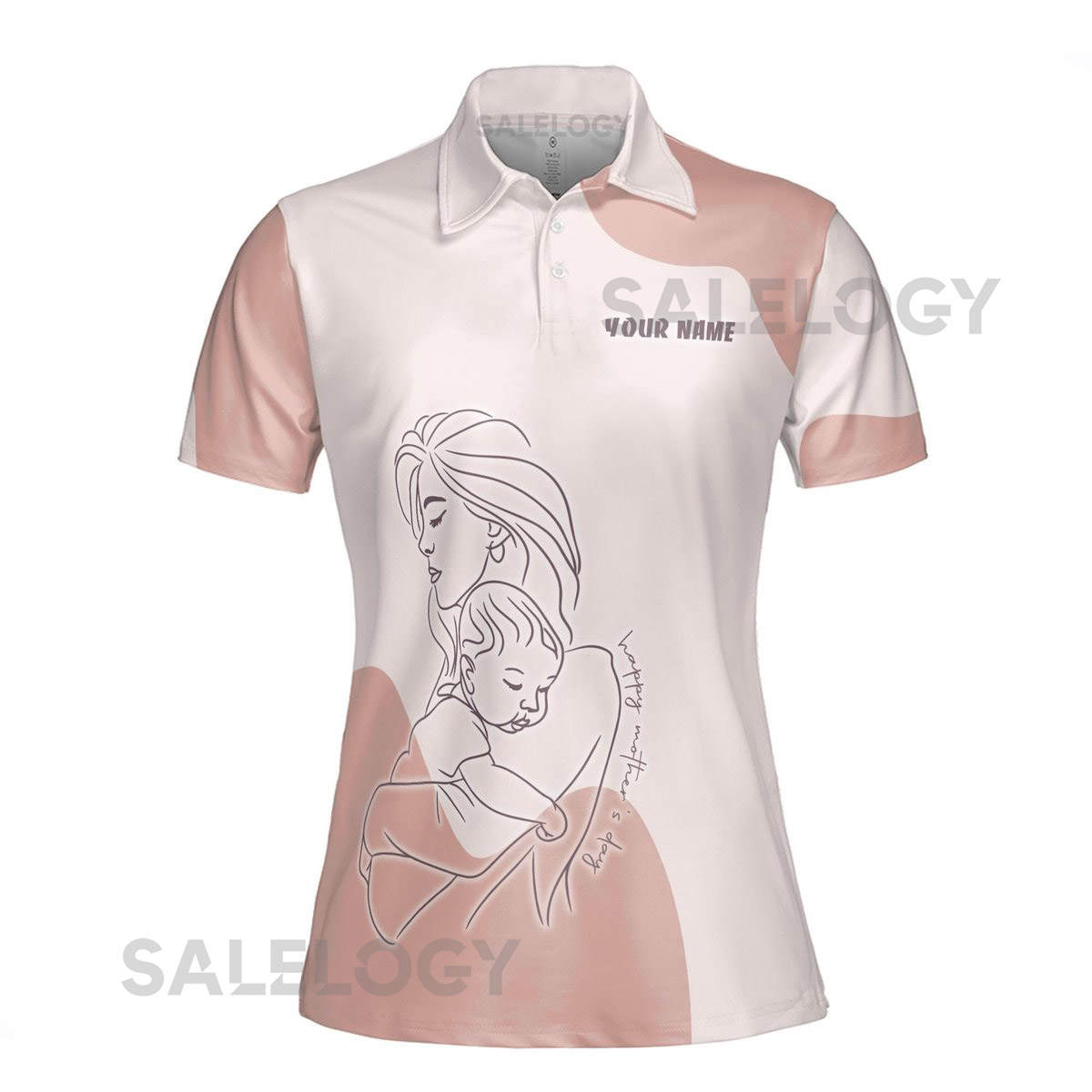 Customize Name Pregnant Mom And Baby Floral Pattern PinkWomen39s Polo Shirt S-5XL_362