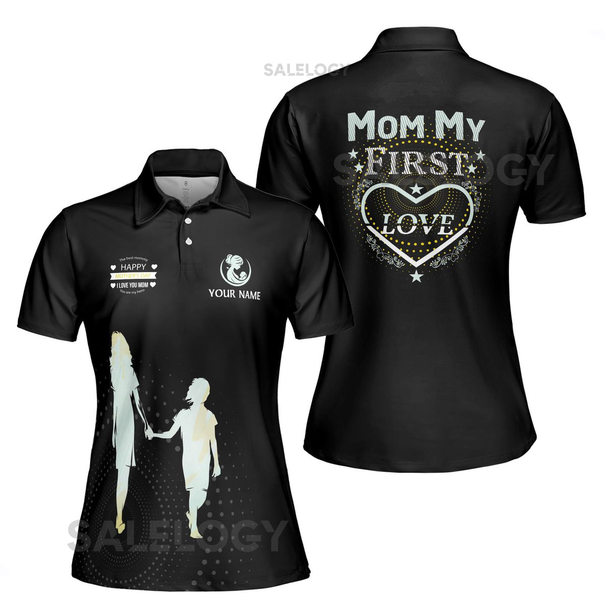 Customize Name Mom Daughter Quote My First Love Black Women39s Polo Shirt S-5XL_327