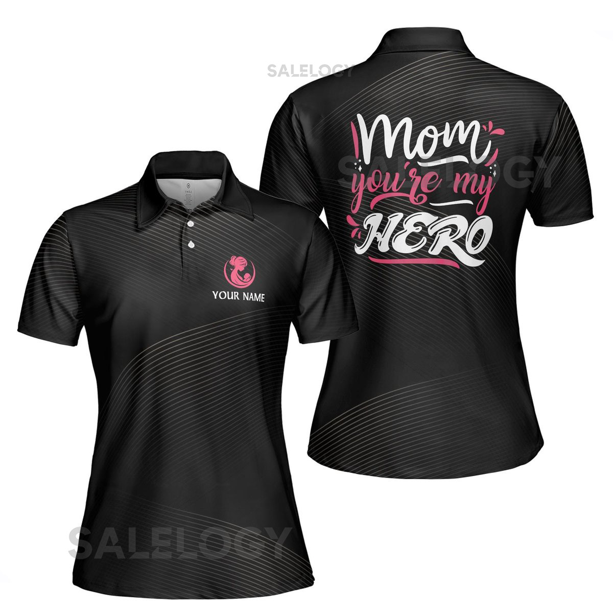 Customize Name Mom Baby Quote You39re My Hero Black Women39s Polo Shirt S-5XL_326