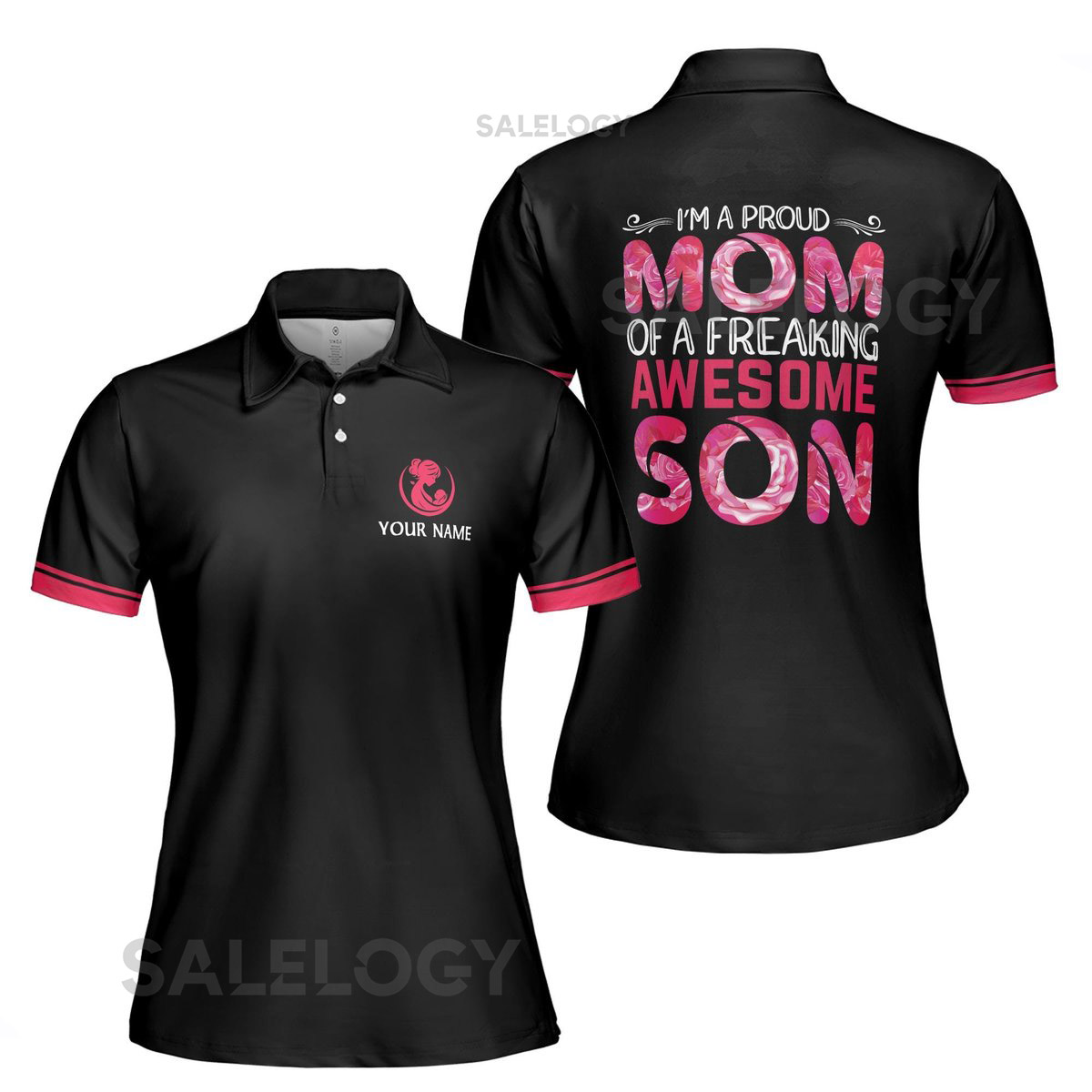 Customize Name Mom Quote Proud Of Awesome Son Black Women39s Polo Shirt S-5XL_340