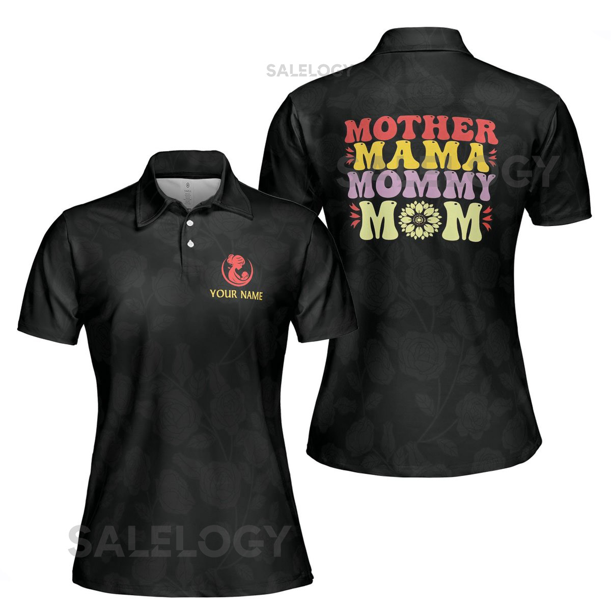 Customize Name Mother Mama Mommy Mom Baby Floral Pattern Black Women39s Polo Shirt S-5XL_348
