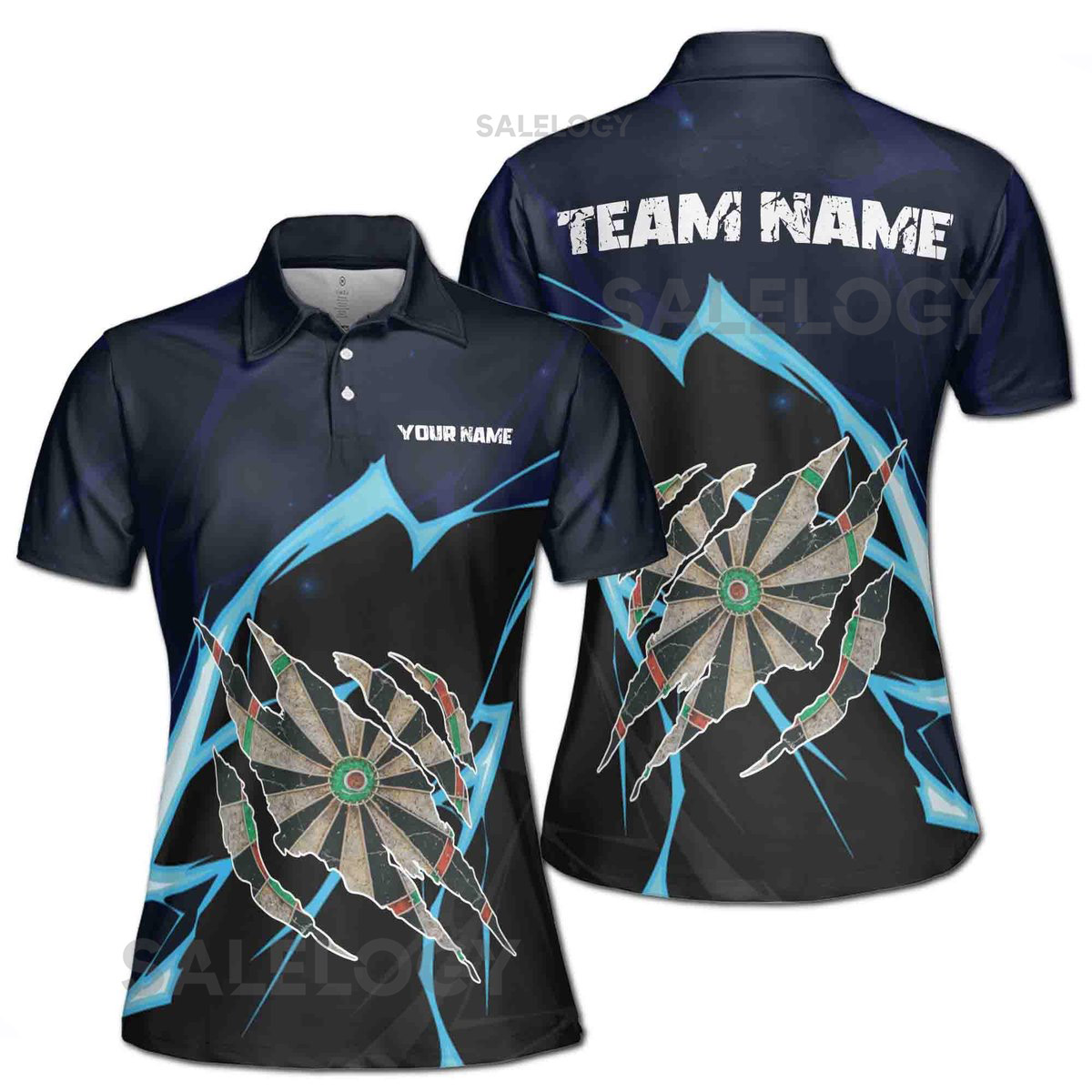 Customize Team Name Darts Lightning And Thunder Dark Navy 3D Polo Shirt S-5XL_378