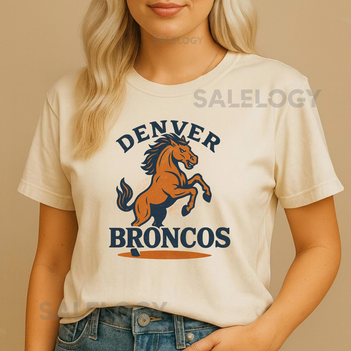 Vintage Denver Broncos T-Shirt Retro Horse Graphic Distressed NFL Tee_589