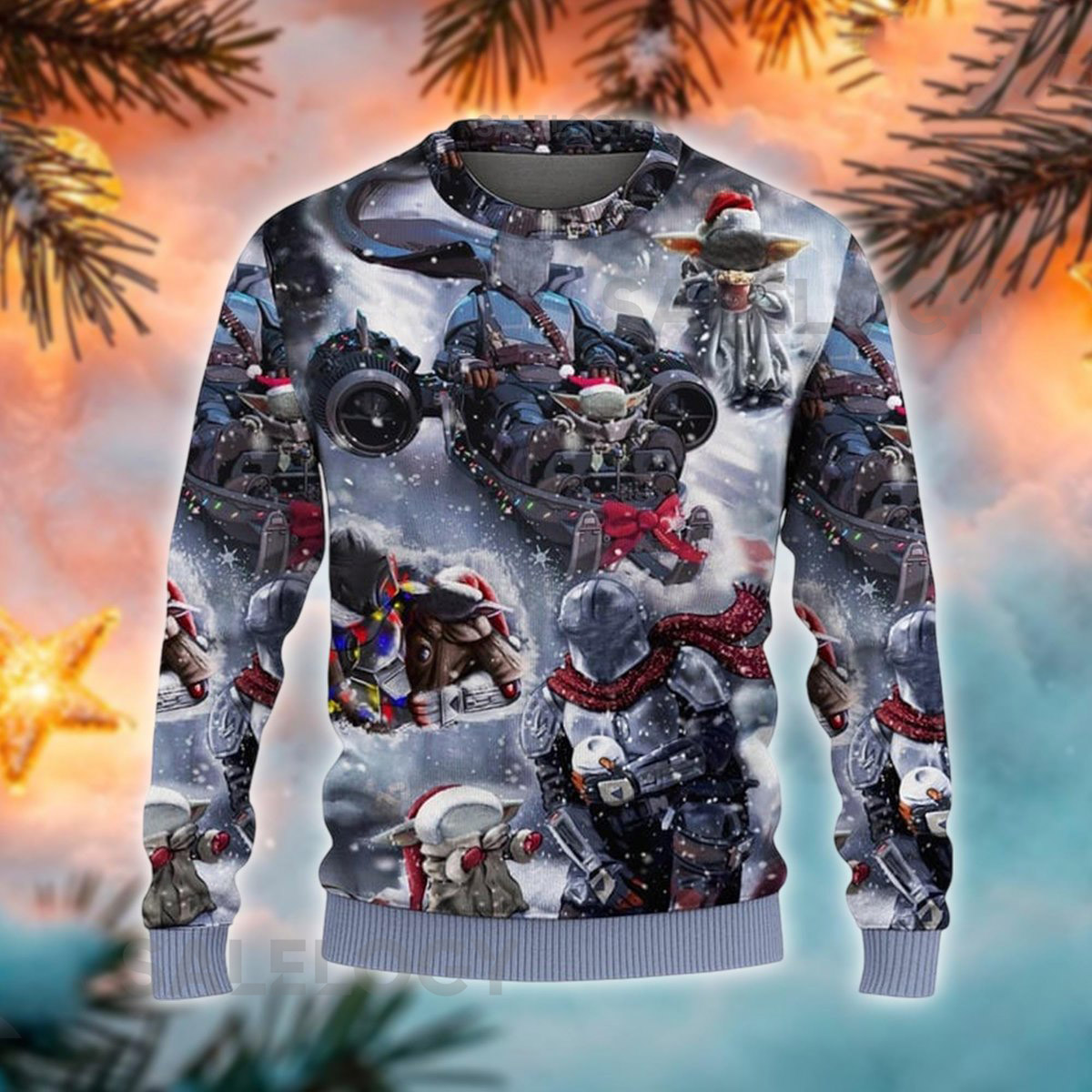 Bounty Hunter Child Ugly Christmas Sweater Sci-Fi Protector Xmas Jumper Space Opera Holiday Sweatshirt Gift For Fan