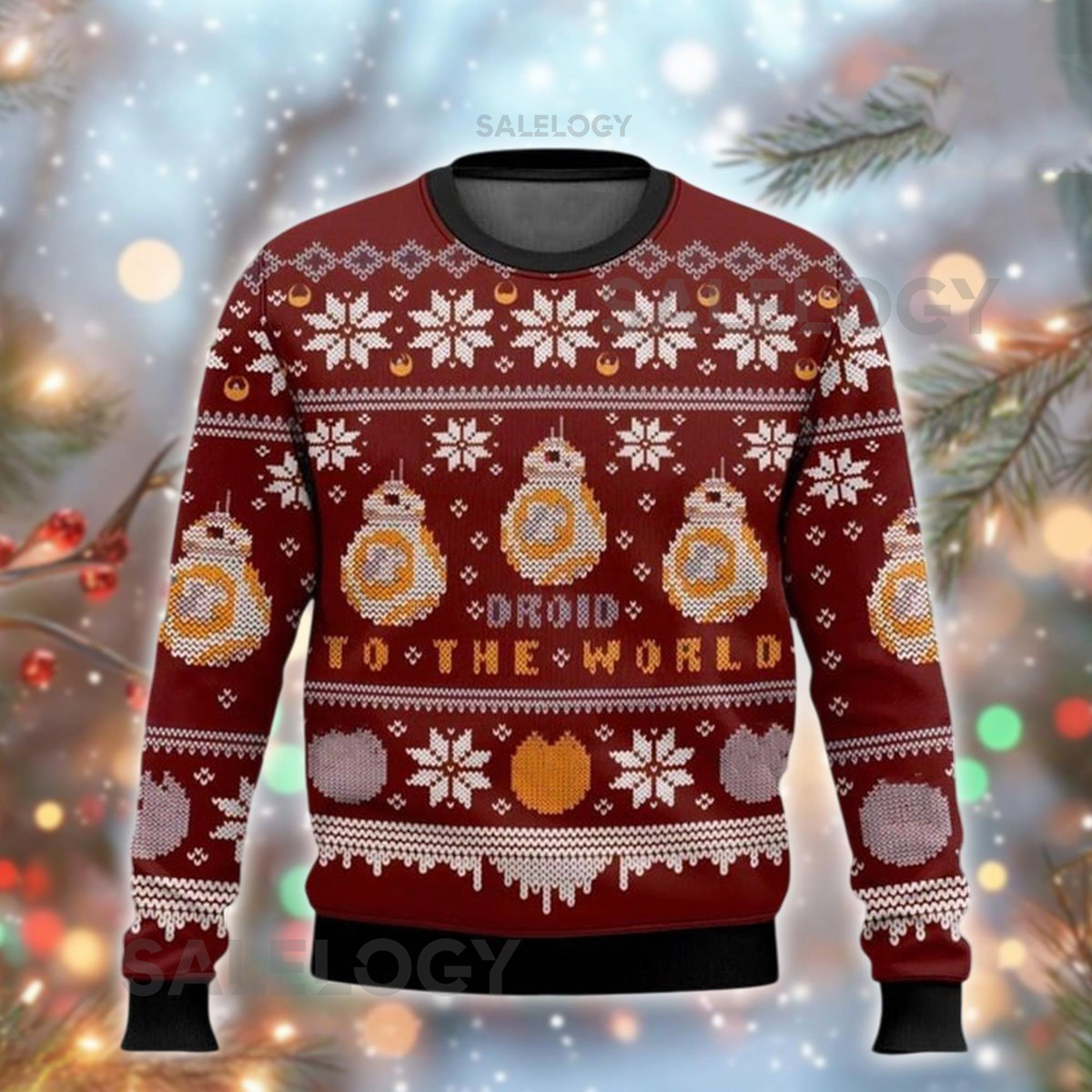 Droid To The World Ugly Christmas Sweater Sci-Fi Robot Xmas Jumper BB Droid Holiday Sweatshirt  For Fan
