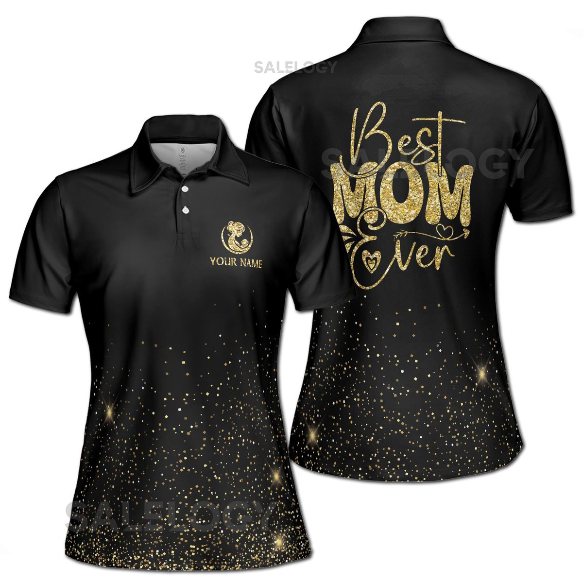 Customize Name Best Mom Ever Gold Dust Black Women39s Polo Shirt S-5XL_260