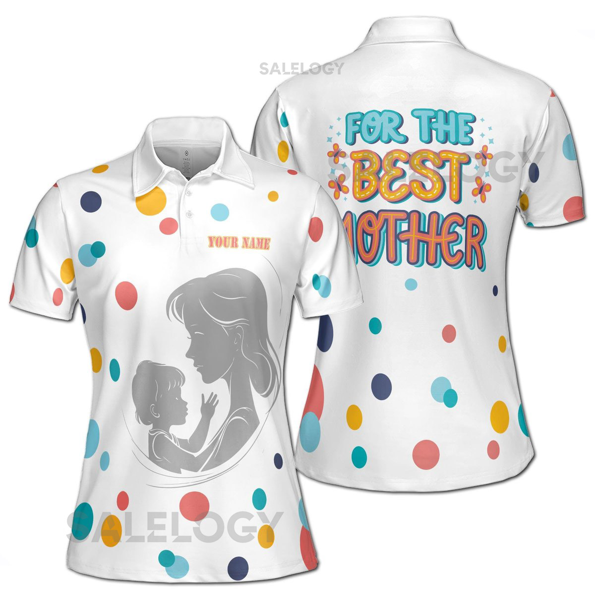 Custom Mother Polo Shirt Butterfly Dots Personalized Gift_34