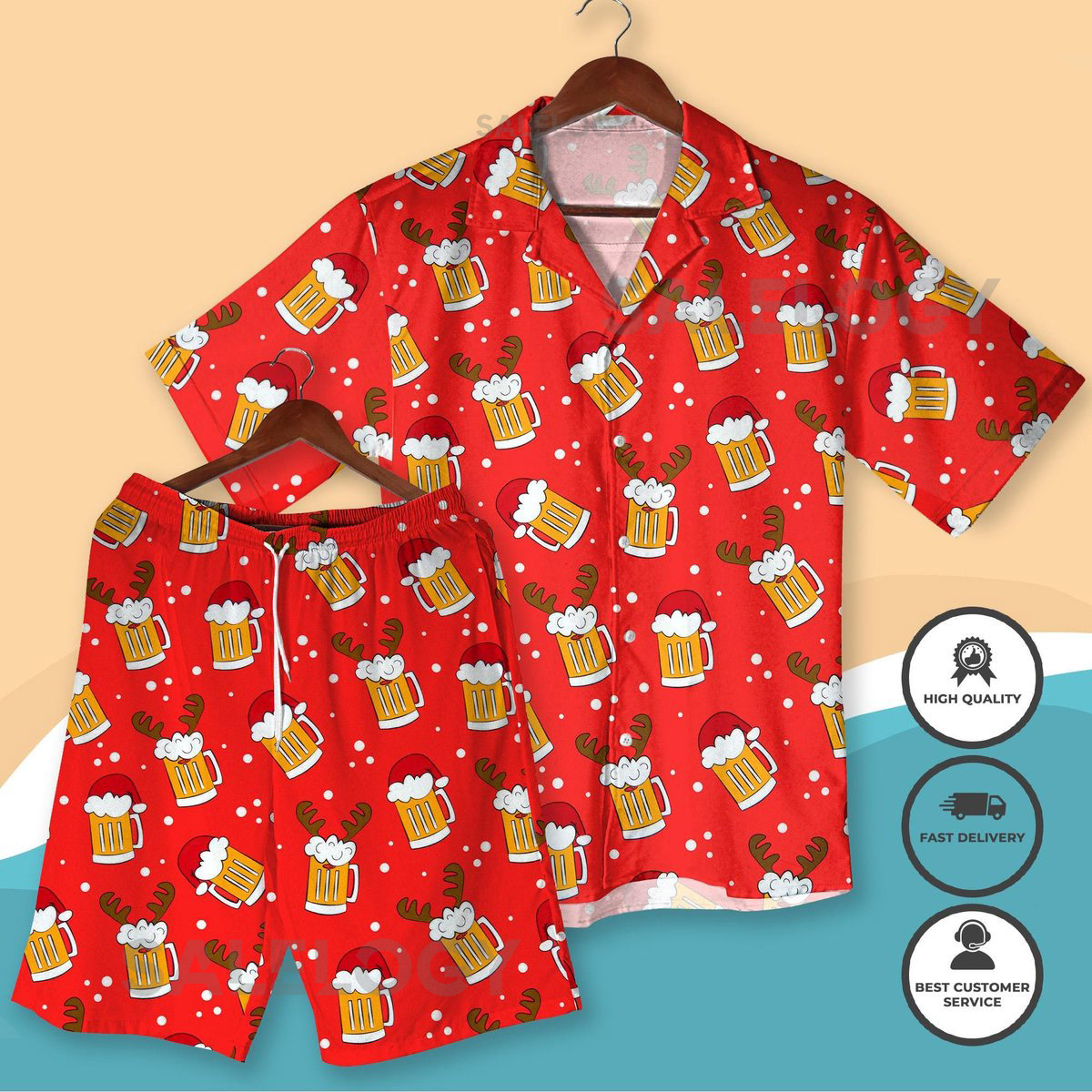 Red Christmas Beer Hawaiian Shirt Funny Santa Aloha Shirt Xmas Drinking Outfit Holiday Party Gift for Men Women Festive Beachwear gift_217