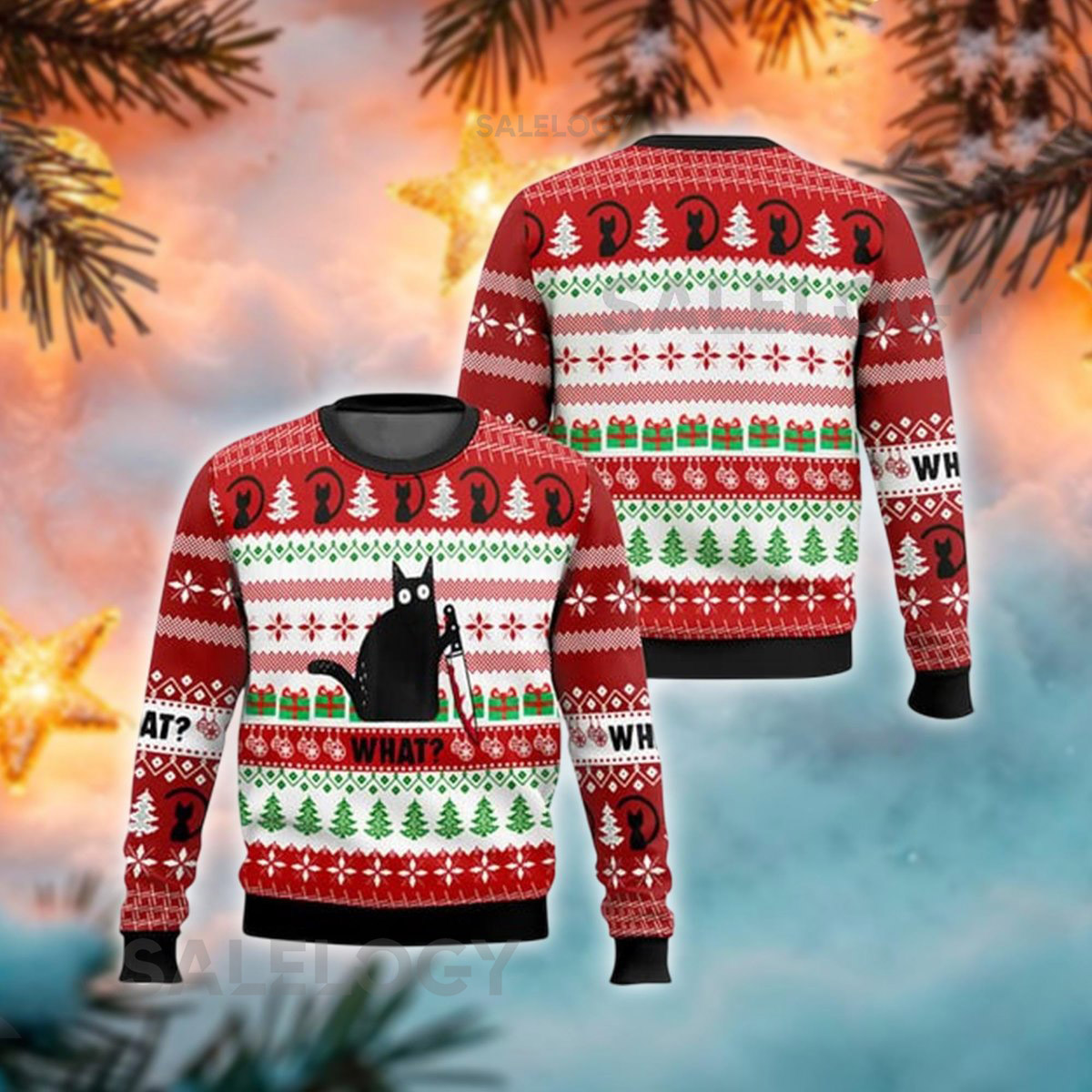 Murder Cat What Ugly Christmas Sweater Funny Black Cat Meme Xmas Jumper Sarcastic Holiday Sweatshirt  For Cat Mom