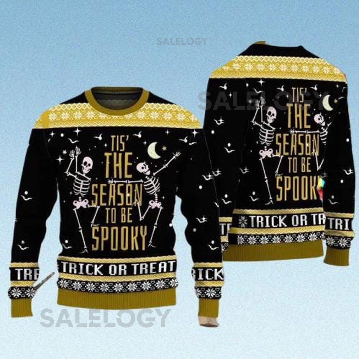 Tis The Season To Be Spooky Skeleton Ugly Christmas Sweater Funny Halloween Holiday Jumper Trick or Treat Xmas Sweatshirt 2025