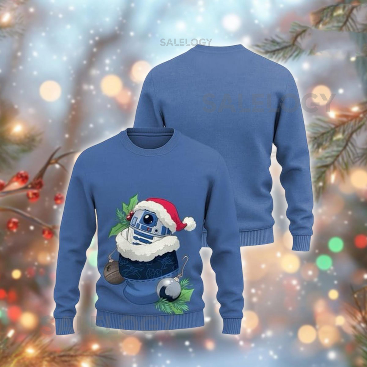 Astromech Droid Ugly Christmas Sweater Sci-Fi Robot Xmas Jumper Santa Droid Holiday Sweatshirt  For Fan