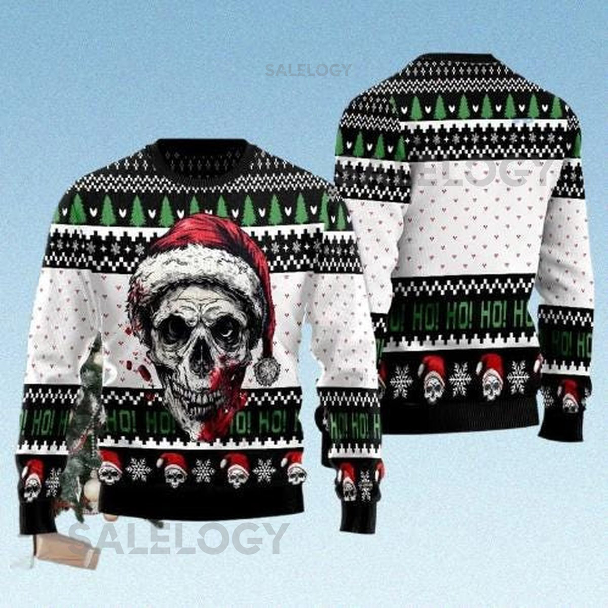 Skull Ugly Christmas Sweater Horror Santa Holiday Jumper Spooky Halloween Xmas Sweatshirt Gothic Winter 2025
