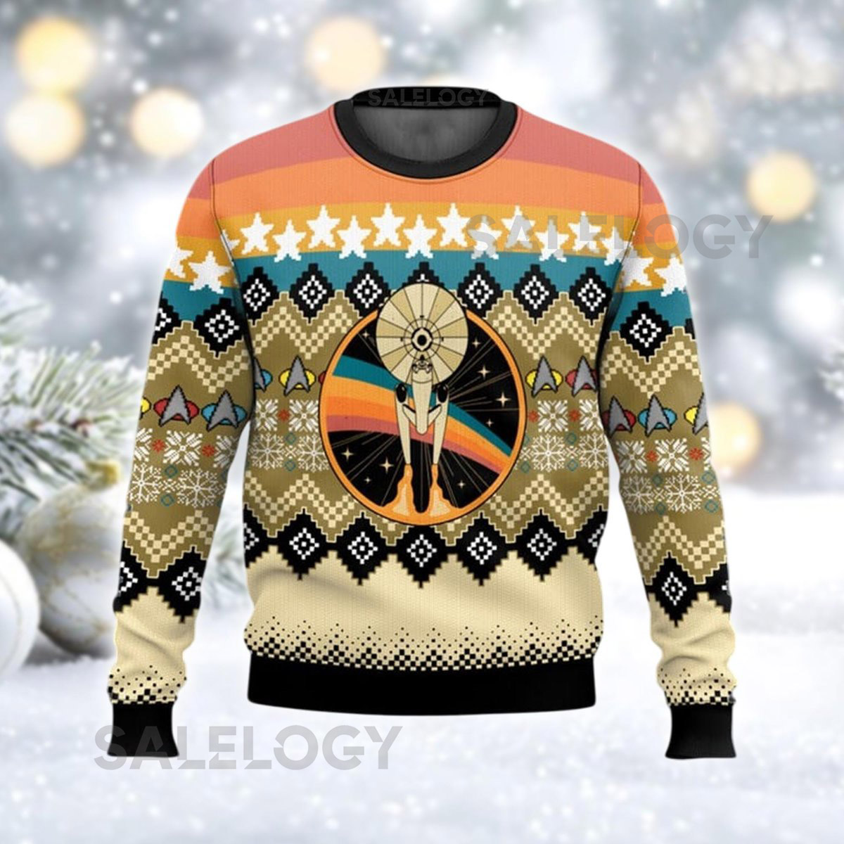 Retro Starship Ugly Christmas Sweater Sci-Fi Galaxy Xmas Jumper Space TV Show Holiday Sweatshirt For Trekkie