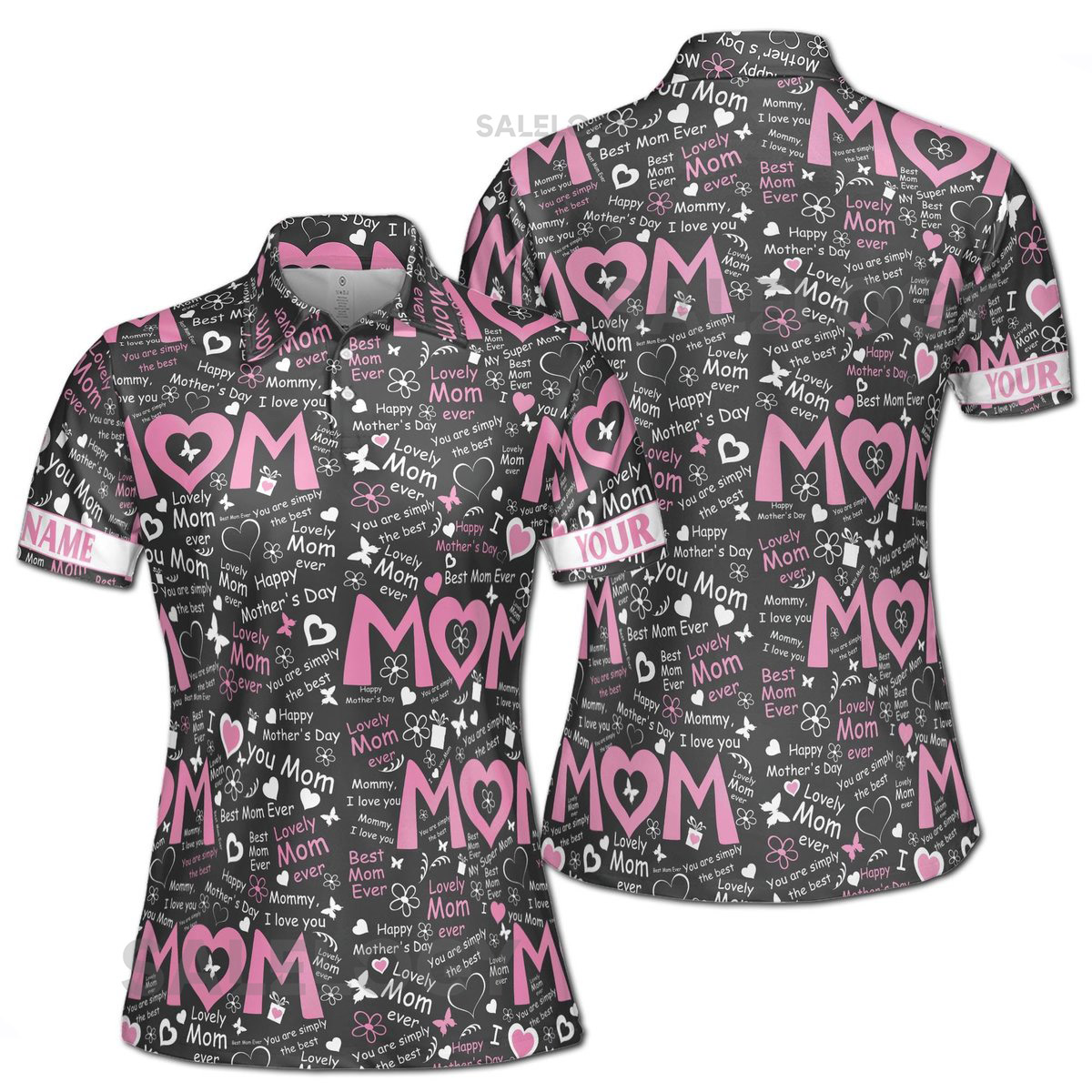 Customizable Mom Quote Floral Polo Shirt_250
