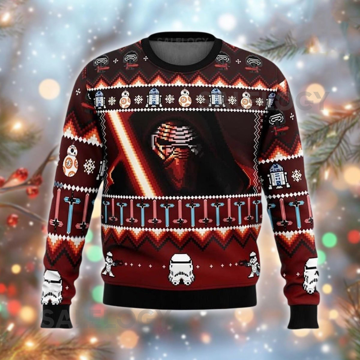 Dark Side Master Ugly Christmas Sweater Pixel Sci-Fi Villain Xmas Jumper Space Saga Holiday Sweatshirt